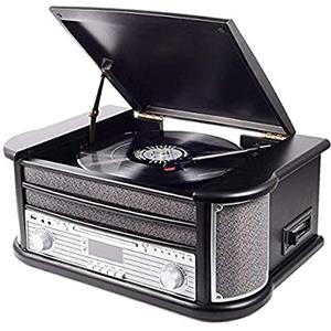 Denver MRD-51 BLACK stereo in stile retrò. Giradischi Radio digitale DAB. Lettore CD e cassette. Registrazione diretta da un disco in vinile, CD e cassette, NERO