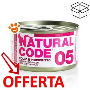 Natural Code 05 Pollo e Prosciutto - Cibo Umido per Gatti Adulti, 85g, Senza Glutine e Conservanti