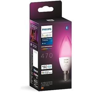 Philips Hue White and Color Ambiance Candela Smart LED, Attacco E14, 5.3W, Luce Bianca o Colorata, Dimmerabile, Controllo con Bluetooth e Hue App, Funziona con Alexa, Google Assistant e Apple HomeKit