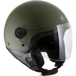 Tucano Urbano casco demi jet unisex EL'JETTIN 6.0. Casco moto in policarbonato, casco scooter small fit. Calotta XS-M ed L-XXL. Casco estate inverno. Casco omologato ECE 22.06 Verde opaco Tg. S