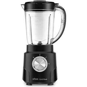 Ufesa Frullatore da Tavolo Ufesa Coral Black, 600W di potenza, brocca in vetro da 1,5L, 4 lame estraibili in acciaio inox, 2 velocità + TURBO.
