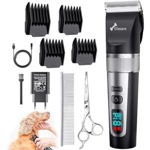 Gimars Tosatrice Silenziosa per Cani Professionale, Rasoio per Cani 7000 RPM, Kit Toelettatura Animale Domestico Senza Fili, Tosatore Elettrica per Gatti Pelo Lungo Ricaricabile USB, Argento.