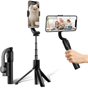 MIUUIPI Stabilizzatore selfie con telecomando bluetooth, stabilizzatore smartphone a 1 asse, piccolo e leggero, pieghevole, per vlogging, YouTube, video dal vivo, compatibile con iPhone/Android