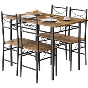 WOLTU Set da Pranzo per 4 Persone, Tavolo Industriale con 4 Sedie, MDF e Struttura in Metallo, Facile da Montare e Pulire,Marrone Rustico + Nero