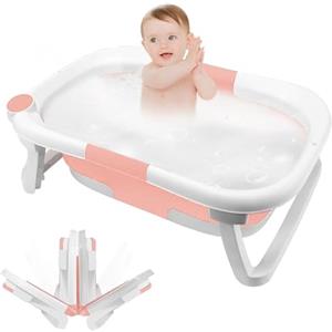 XDAILUYYDS Vasca da Bagno Pieghevole per Bambini, Vaschetta Bagnetto Neonato, Vaschetta Bagno in Addensata Plastica, Vasca Da Bagno Bambini, Vasca Bagno Pieghevole Neonati Bambini (63 * 43 * 20cm-Rosa)