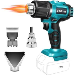 Edtran Pistola termica a batteria, pistola termica compatibile con batteria Makita 18 V, 3 ugelli, 2 impostazioni di temperatura, max 500 °C, pistola termica per artigianato, tubi termoretraibili, resina e