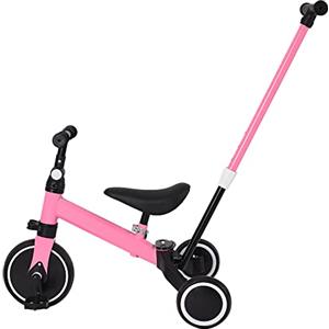 HUOLE Triciclo Bambini, Triciclo Bimba e Bimbo con Maniglione ad Altezza Regolabile, Max 25 kg, Giochi per Bambini 18 Mesi, 2-5 Anni, Ruote Silenziose, Asta di Spinta-3 in 1 (rosa)