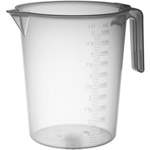 PIAZZA - Caraffa Graduata Professionale in Plastica con Manico Aperto, Capacità 5L, Brocca per Acqua e Liquidi Alimentari - Misurino Graduato per Pesare Alimenti con Bilancia da Cucina, Made in Italy