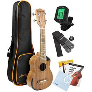 Martin Smith Premium Concerto Ukulele con sintonizzatore, borsa imbottita e corde Aquila di ricambio