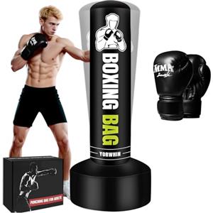 YORWHIN Sacco da Boxe Adulti con Guanti da Boxe da 180 cm, Sacco da Boxe da terra Autoportante Sacco Gonfiabile per Allenamento MMA Muay Thai Fitness