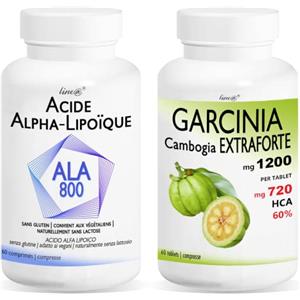 Line@Diet 1 confezione ALA 800 60cpr + 1 confezione GARCINIA CAMBOGIA EXTRAFORTE 60cpr | compresse ad alto dosaggio | 400mg di Acido Alfa Lipoico e 1200mg di Garcinia Cambogia