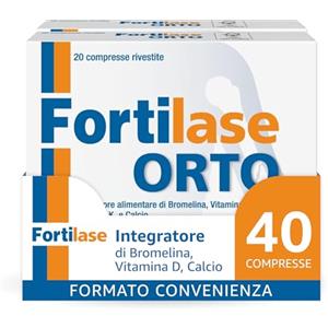Fortilase Orto, 40 Compresse, Integratore Alimentare di Bromelina, Vitamina D3, Vitamina K2 e Calcio, Supporta il Sistema Osseo e Articolare, 2 Confezioni da 20 Compresse