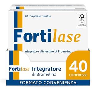 Fortilase, 40 Compresse, Integratore Alimentare di Bromelina, Anticellulite e Antinfiammatorio, Stimola Linfodrenaggio, 2 Confezioni da 20 Compresse