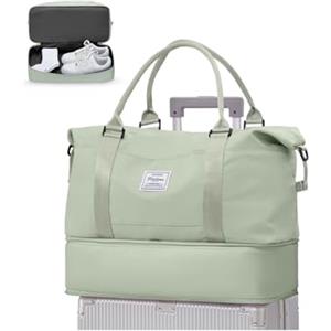 WEPLAN Borsone da Viaggio Donna 40x20x25 Ryanair Borsa da Viaggio Aereo Bagaglio a Mano Borsone Palestra Donna Weekend Ospedale Borsa Sportiva Piscina con Scomparto per le Scarpe,Bianco Verde