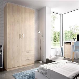 Dmora - Guardaroba Velino, Mobile appendiabiti per camera da letto, Armadio a 2 ante battenti e 2 cassetti, 100x52h215 cm, Rovere