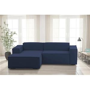 Talamo Italia - Divano fisso con penisola Daniela, Divano componibile con chaise longue sinistra, Sofà moderno in tessuto, 100% Made in Italy, Cm 240x170h70, Blu