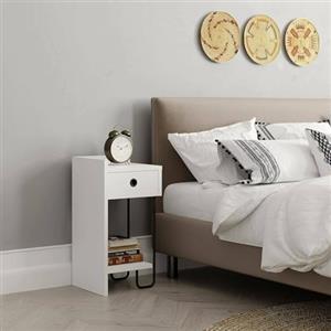 Dmora Comodino Quilla, Comò Basso, Tavolino da Notte, Mensola da Letto, 32x30 h61 cm, Bianco