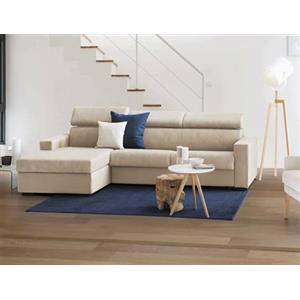 Talamo Italia - Divano fisso con penisola Eliana, Sofà in tessuto, Chaise longue contenitore Sinistra, Braccioli slim, 100% Made in Italy, Cm 260x95h85, Beige