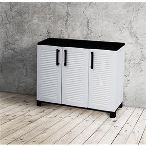 Dmora - Armadio da esterno Pelt, Armadio balcone multiuso, Mobile outdoor 3 ante, 100% Made in Italy, 102x37h90 cm, Grigio chiaro e Nero, Finitura righe