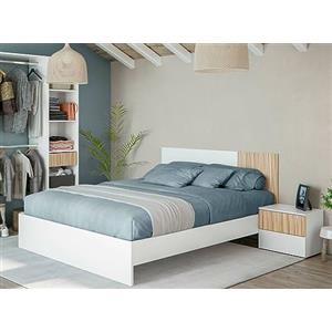 Dmora - Testiera letto Yuma, Testata letto con 2 comodini, Set per camera da letto, 266x34h89 cm, Bianco e Rovere