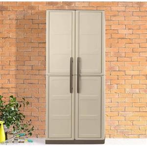 Dmora - Armadio da esterno Marchin, Mobile balcone multiuso, Armadietto outdoor 2 ante, 100% Made in Italy, Beige e Marrone, Finitura quadri, 70x39h165 cm