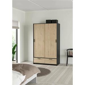 Dmora - Guardaroba 2 ante Leonore, Mobile camera da letto, Cabina armadio portabiti, Armadio appendiabiti, 121x60 h200 cm, Nero e Rovere
