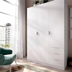 Dmora - Guardaroba Cimone, Mobile appendiabiti per camera da letto, Armadio a 3 ante battenti e 3 cassetti, 121x52h184 cm, Bianco