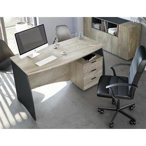 Dmora - Scrivania Carrollton, Scrittoio da ufficio, Tavolo da studio porta PC con 3 cassetti, 136x67h74 cm, Rovere e Antracite