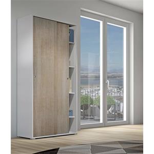 Dmora Guardaroba a 2 Ante scorrevoli e 4 Ripiani, 100% Made in Italy, Armadio Moderno da Camera da Letto, cm 90x45h195, Colore Bianco e Rovere