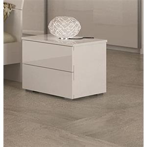 Dmora Comodino per camera da letto a due cassetti, Tavolino da notte, cm 55x44h44, colore Bianco lucido