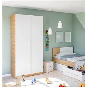 Dmora Guardaroba Moderno a 2 Ante battenti, Armadio per Camera da Letto a 3 Ripiani e Barra Appendiabiti, Cm 90x52h200, Colore Effetto Nodi, Bianco e Rovere