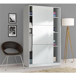 Dmora - Guardaroba 2 ante Waterbury, Armadio per camera da letto, Mobile con 4 ripiani e barra appendiabiti, 120x50h200 cm, Bianco