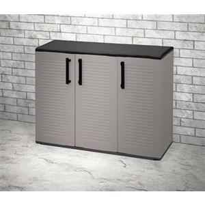 Dmora - Armadio da esterno Gesves, Mobile balcone multiuso, Armadietto outdoor 3 ante, 100% Made in Italy, 102x37h84 cm, Grigio e Nero, Finitura righe