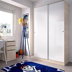 Dmora - Guardaroba 2 ante Denali, Mobile appendiabiti per camera da letto, Armadio ante scorrevoli, 120x50h204 cm, Bianco e Rovere