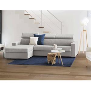 Talamo Italia - Divano fisso con penisola Viviana, Sofà ad angolo con chaise longue sinistra in tessuto, Braccioli standard, 100% Made in Italy, Cm 280x95h85, Grigio