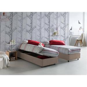 Talamo Italia - Letto singolo Melissa, Letto contenitore con rivestimento in tessuto, 100% Made in Italy, Apertura laterale, adatto per materasso Cm 80x190, Tortora