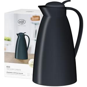 alfi ECO 1,0l,velvet black mat,caraffa thermos con igienico inserto in vetro temprato in plastica,chiusura a vite con pulsante,usabile con una sola mano,ottima come caraffa da caffè e da tè,senza BPA