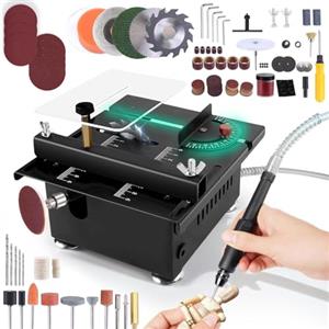 ZMURED Mini sega circolare da tavolo multifunzione per artigianato, velocità e angolo regolabili, taglio, levigatura, seghe circolari da tavolo di precisione portatili