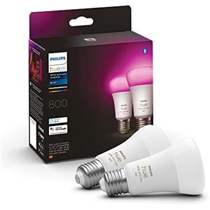 Philips Hue White and Color Ambiance Lampadina Smart LED, Attacco E27, Luce Bianca o Colorata, 15W, 2 Pezzi