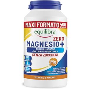 Equilibra, Magnesio Zero Zuccheri, Maxi Formato 400g in Polvere, Magnesio Bisglicinato, Pidolato, Carbonato, per Affaticamento, Funzione Muscolare, Solubile in acqua fredda, Vegan, Sapore Agrumato