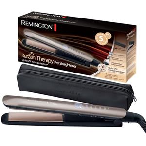 Remington S8593 Keratin Therapy Pro Piastra Professionale, Per Capelli Lisci, Rivestimento in Ceramica Avanzato, Sensore Idratazione capello per Protezione dal Calore, 160-230°, Bronzo/Nero