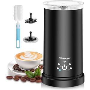 NWOUIIAY Montalatte Elettrico 5 in 1, Cappuccinatore 600W 350ML, Macchina per Schiuma Calda e Fredda Veloce, Silenzioso in Acciaio Inossidabile per Cappuccino, Latte, Macchiato e Cioccolata Calda