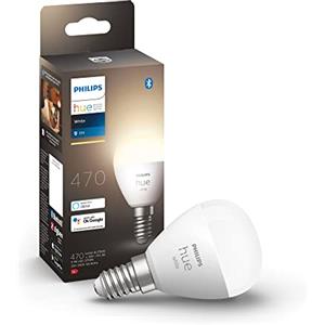 Philips Hue White Sferetta Smart LED, Attacco E14, 5.7W, Luce Bianca Calda, Dimmerabile, Controllo con Bluetooth e Hue App, Funziona con Alexa, Google Assistant e Apple HomeKit