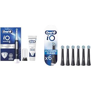 Oral-B Spazzolino Elettrico iO3N, Ultimate Clean Testine e Dentifricio, 2+6 Testine, 2 Spazzolini, Sensore di Pressione, Timer Luminoso, 3 Modalità, Custodia da Viaggio, Nero e Rosa, Idea Regalo