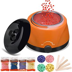 Lucfulyear Scaldacera Professionale Brasiliana Elettrico Fornetto Ceretta per Cera Depilatoria Con 4 Sacchetti e 20 Spatole di Legno (Arancia)