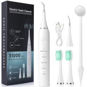 Pasha Essentials Kit Pulizia Denti e Spazzolino Elettrico - Rimuovi Tartaro con 2 Testine Spazzolini Elettrici + 1 Testina Rimuovi Tartaro - Igiene Dentale per Casa - Ricaricabile e Portatile
