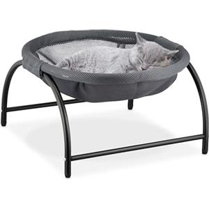 Relaxdays Letto ad Amaca per Gatti e Cani Piccoli, Cuccia Rialzata Animali Domestici, HLP 25x44x42 cm, Grigio Scuro Nero, Acciaio