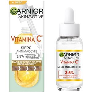 Garnier Siero Vitamina C Anti-Macchie, Illuminante e Rimpolpante, Arricchito con 3.5-4% Niacinamide, Vitamina C e Acido Salicilico, Incarnato Luminoso, 30 ml - L'imballaggio può variare