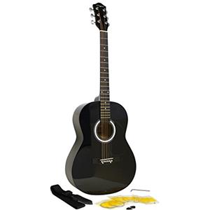 Martin Smith Chitarra acustica con corde, plettri e tracolla per chitarra, Nera