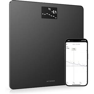 Withings Body - Bilancia Intelligente Wi-Fi con Monitoraggio dell'IMC, Pesapersone Digitale da Bagno e Sincronizzazione con l'App tramite Bluetooth o Wi-Fi, Nero